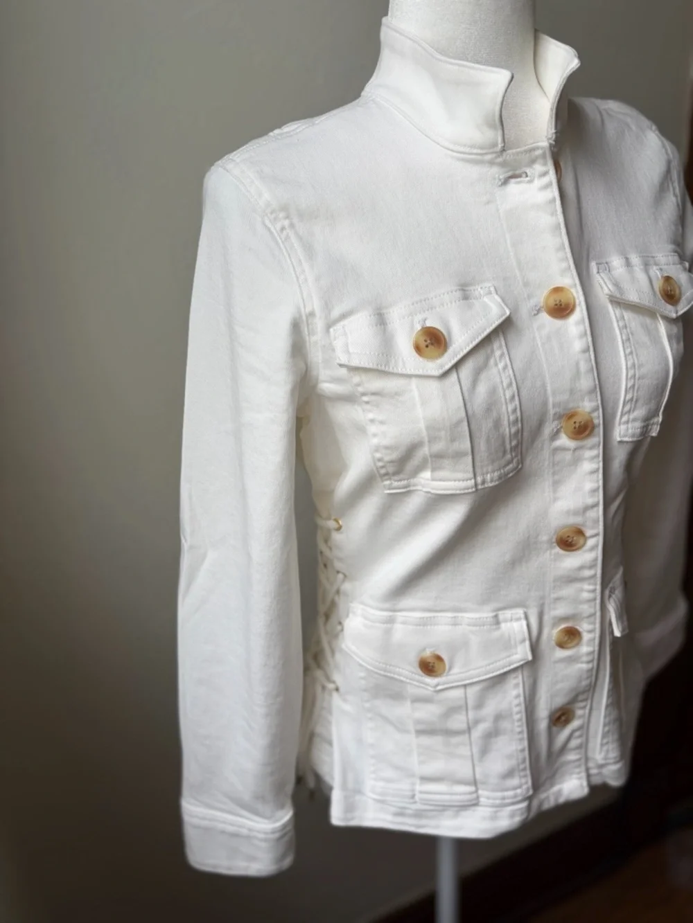 Spartina 449 Ivana Lace-Up Utility Jacket Pearl White Stretch Cotton XXS